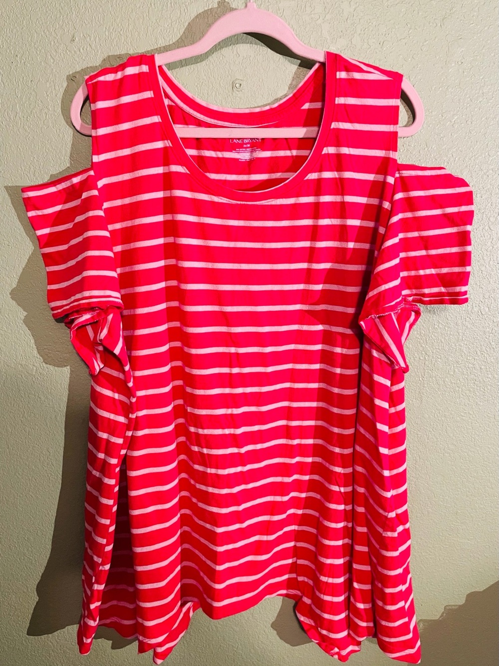 Lane Bryant Hot Pink & White Striped Cold-Shoulder Tunic